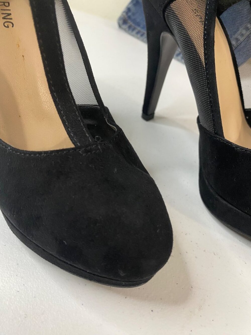 Call It Spring Black Mesh Heels T Strap Platform Pumps Womens 6.5 Sexy - Picture 3 of 14